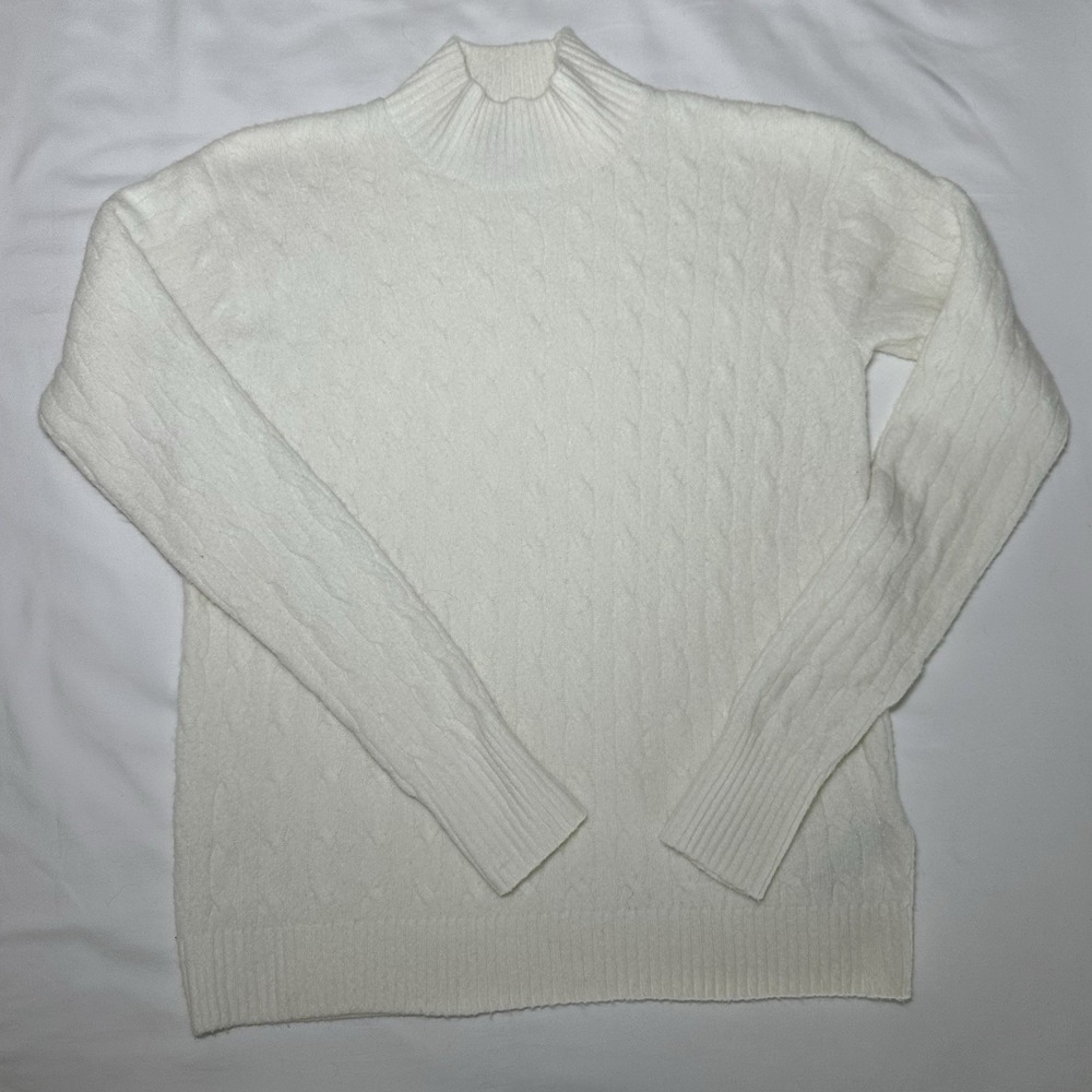 J Crew Cable Knit Sweater Extra Soft Yarn Natural Mock Neck BU741 Women's Size S